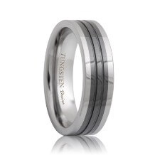 Flat Ceramic Inlaid Two Tone Tungsten Band Grooved