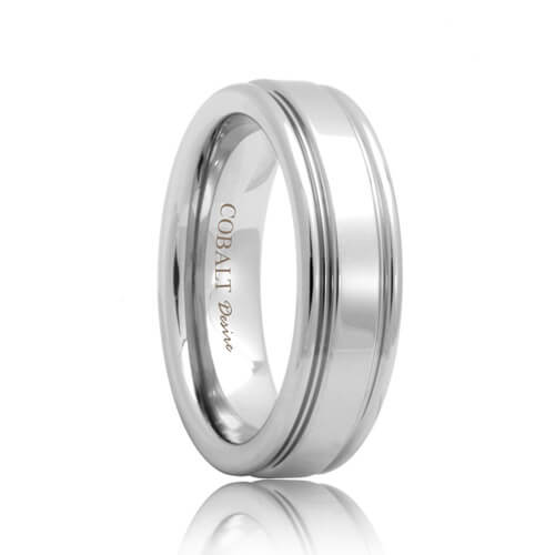 Two Groove Polish Shine Cobalt Chrome Wedding Ring