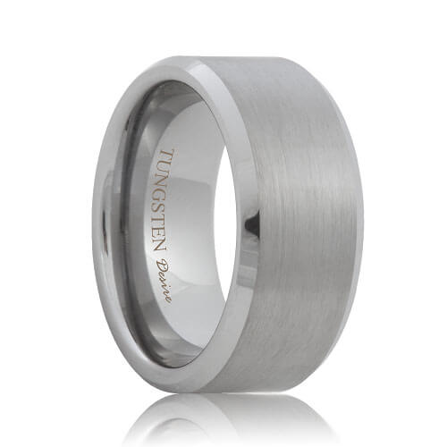 10mm Wide Brushed Finish Tungsten Ring Beveled