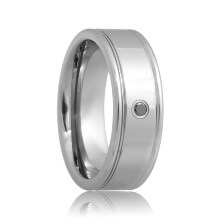 Black Diamond Solitaire Dual Groove Tungsten Ring (6mm - 8mm)