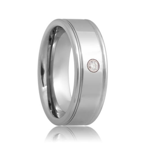 Diamond Solitaire Two Groove Cobalt Chrome Band