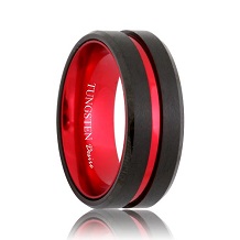 Thin Red Line Brushed Black Tungsten Band (6mm - 8mm)