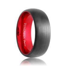 Red Center Domed Brushed Black Tungsten Ring