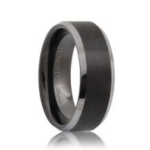 Brushed Beveled Black Tungsten Ring with Polished Edges