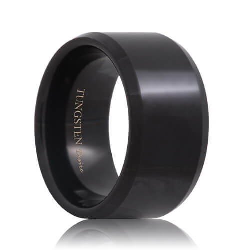 Beveled 12mm Extra Wide Black Tungsten Band