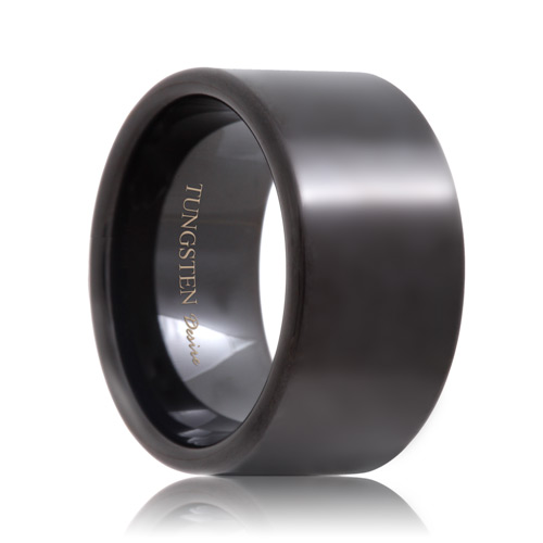 Pipe Cut 12mm Extra Wide Black Tungsten Ring