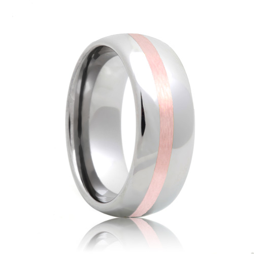 Domed Cobalt Wedding Band with Rose Gold Inlay