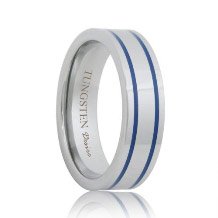 Flat Two Grooved Tungsten Ring with Blue Resin