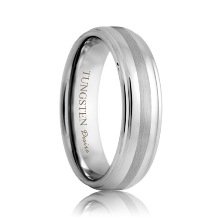 Raised Tungsten Band with Brushed Stripe