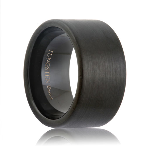 Pipe Cut 12mm Extra Wide Satin Black Tungsten Band