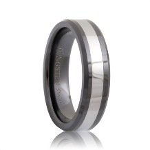 Beveled Black Ceramic Tungsten Inlaid Ring