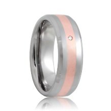 Beveled Diamond Solitaire 8mm Tungsten Carbide Band with Rose Gold Inlay