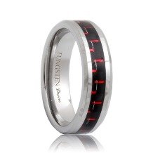 Black And Red Carbon Fiber Inlaid Tungsten Carbide Ring