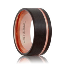 10mm Matte Finish Rose Gold Black Tungsten Band with Offset Stripe