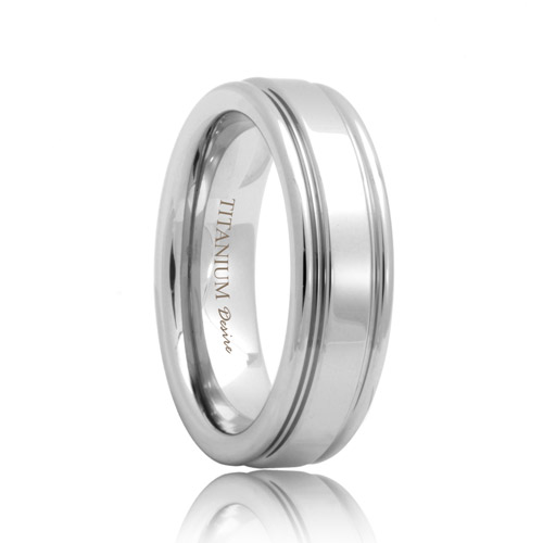Double Grooved High Polished Flat Titanium Band