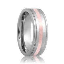 Dual Grooved Rose Gold Inlaid Tungsten Carbide Wedding Ring (6mm - 8mm)