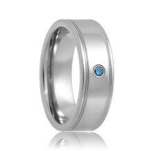 Blue Sapphire Solitaire Dual Groove Tungsten Band (6mm - 8mm)