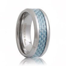 Blue Carbon Fiber Inlay Hand Woven Tungsten Carbide Ring (6mm - 8mm)