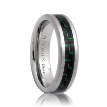 Tungsten Wedding Band With Green & Black Carbon Fiber Inlaid