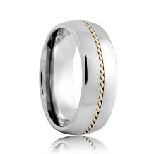 Round Hand Woven Sterling Silver Rope Inlaid Tungsten Ring (6mm - 8mm)