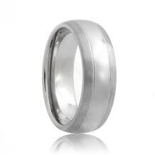 Domed Dual Groove Brushed Edges Polished Center Tungsten Engagement Ring