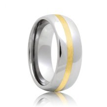 Round Tungsten Carbide Wedding Ring with Gold Inlaid (6mm - 8mm)