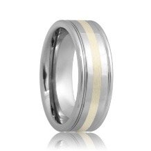 Dual Grooved Sterling Silver Inlayed Tungsten Carbide Ring (6mm - 8mm)