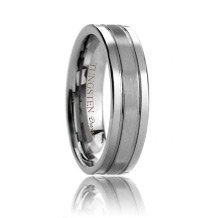 Flat Dual Groove Brushed Center Polished Shine Edges Tungsten Ring