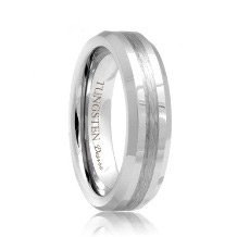 Beveled Comfort Fit Tungsten Jewelry Band with a Brushed Stripe