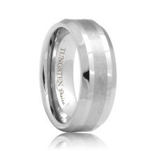 Beveled Tungsten Promise Ring with a Brushed Stripe (6mm - 8mm)
