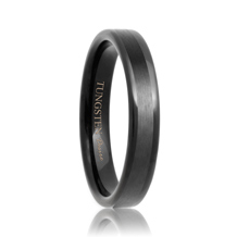 Pipe Cut Satin Black Tungsten Ring with Polish Edges