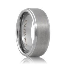 Brushed Step Edge Tough Tungsten Carbide Wedding Ring (6mm - 8mm)