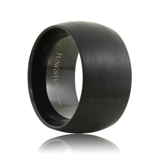 Boise - 12mm Dome Extra Wide Brush Black Tungsten Ring