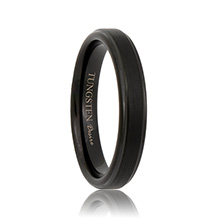 4mm Black Matte Tungsten Wedding Ring with Polished Step Edge