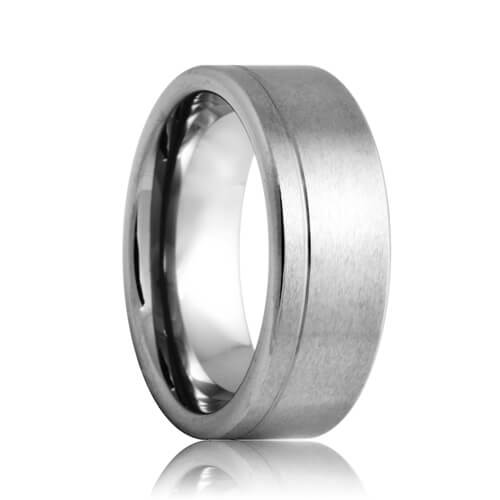 Flat Offset Single Groove Brushed Tungsten Jewelry Band (6mm - 8mm)