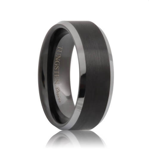 New Tungsten Ring Black & Chrome Step Edges Wedding Band 8MM Wide Mens Jewelry