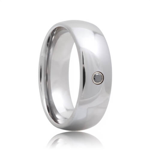 Everett Black Diamond Solitaire Domed Tungsten Wedding Ring