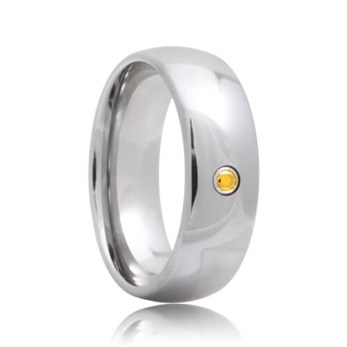 Yellow Diamond Solitaire Domed Tungsten Carbide Band