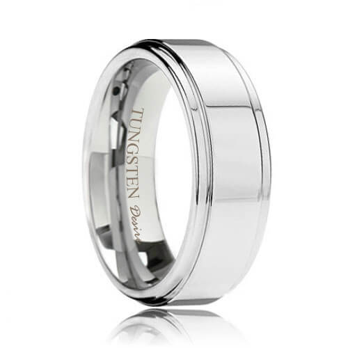 Raised Center Tungsten Bands & Tungsten Rings with Step Edges