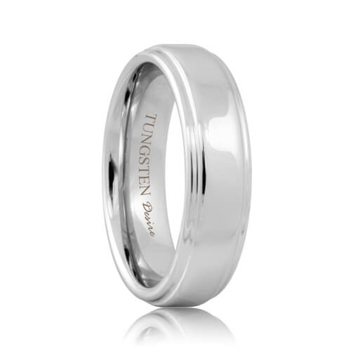 White Tungsten Raised Polished Center Ring