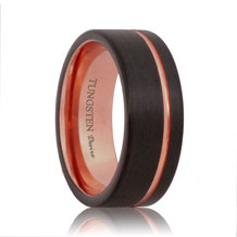 Brushed Rose Gold Black Tungsten Band with Offset Stripe (6mm - 10mm)
