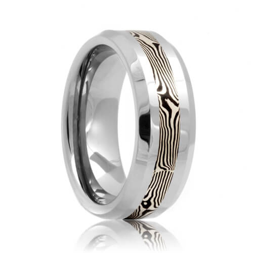 Beveled Mokume Silver Shakudo Inlaid Cobalt Ring
