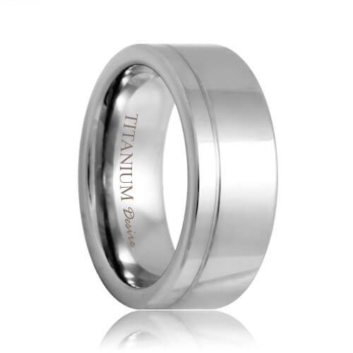 Polished Flat Offset Groove Titanium Wedding Ring