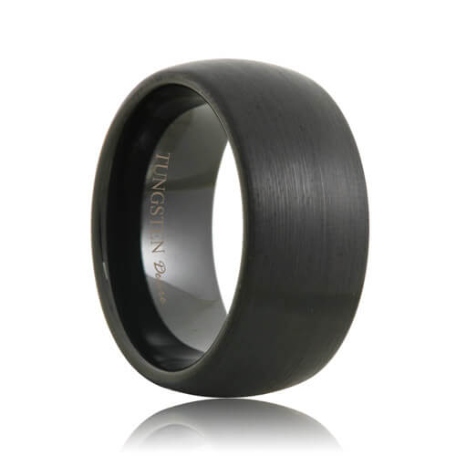 Rounded 10mm Wide Brushed Black Tungsten Band