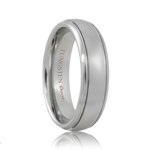 White Tungsten 2 Grooved Polished Ring