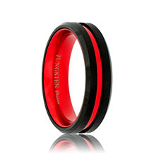 Thin Red Line Satin Finish Black Tungsten Ring