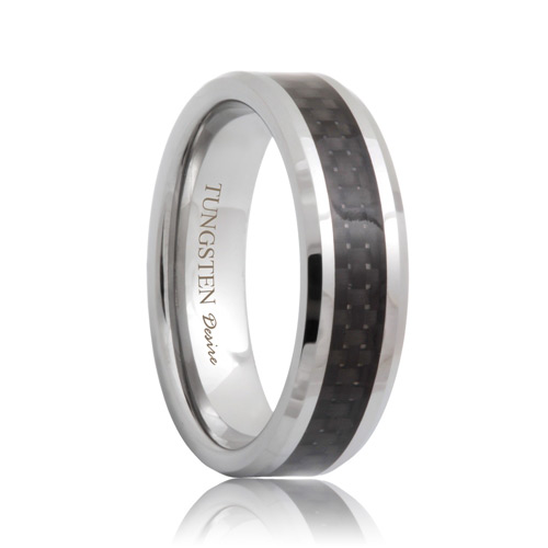 Details about   Men's 8mm Beveled Edge Tungsten Ring w/ Carbon Fiber Inlay Inside & Out TS6100 