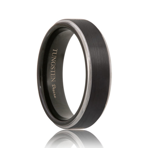 Palmdale Black Tungsten Ring with Step Edges Raised Brushed