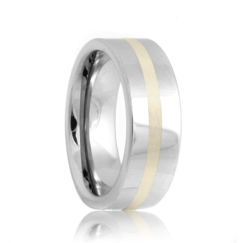 Flat Sterling Silver Inlaid Cobalt Wedding Ring