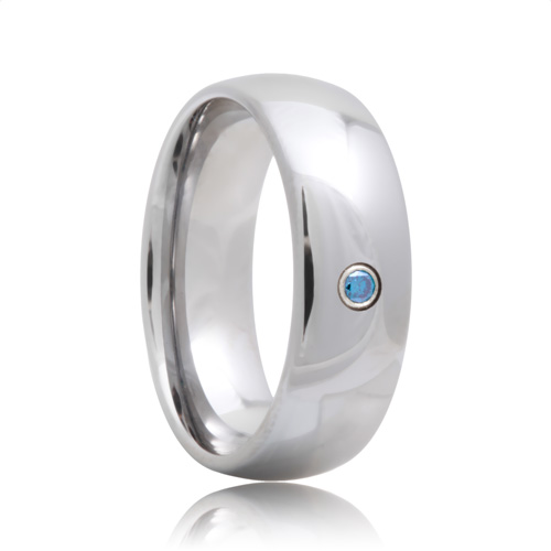 Blue Diamond Solitaire Domed Cobalt Chrome Ring